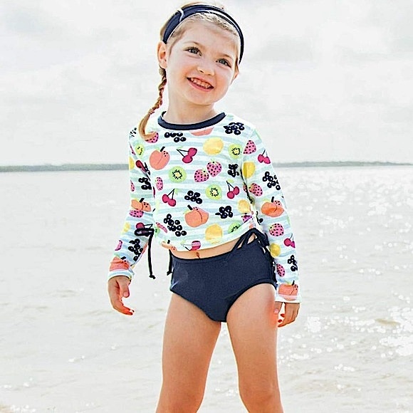 RuffleButts Baby Girls Fruit Fiesta Cropped Long Sleeve Rash Guard Bikini 6-12m - Picture 2 of 7